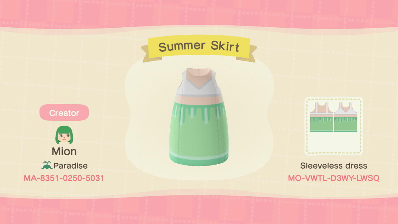 Animal Crossing Design Code: MO-VWTL-D3WY-LWSQ Summer Skirt