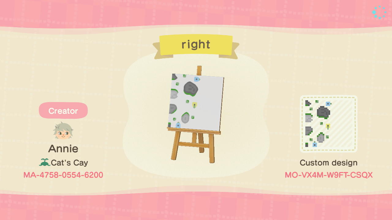 Animal Crossing Design Code: MO-VX4M-W9FT-CSQX right