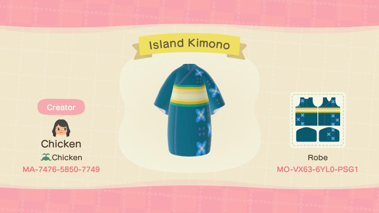 Animal Crossing Design Code: MO-VX63-6YL0-PSG1 Island Kimono
