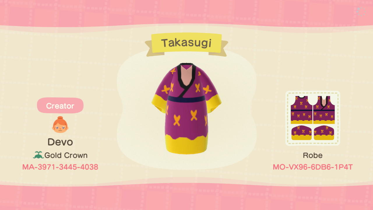 Animal Crossing Design Code: MO-VX96-6DB6-1P4T Takasugi