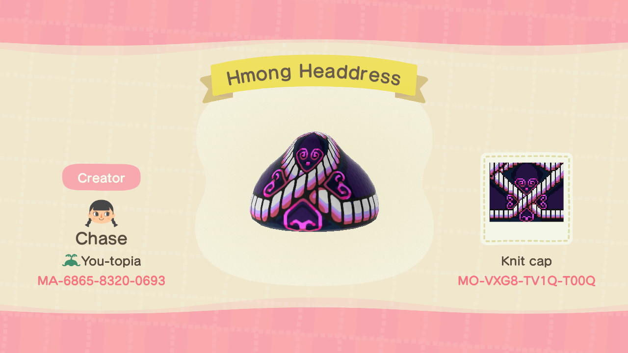 Animal Crossing Design Code: MO-VXG8-TV1Q-T00Q Hmong Headdress