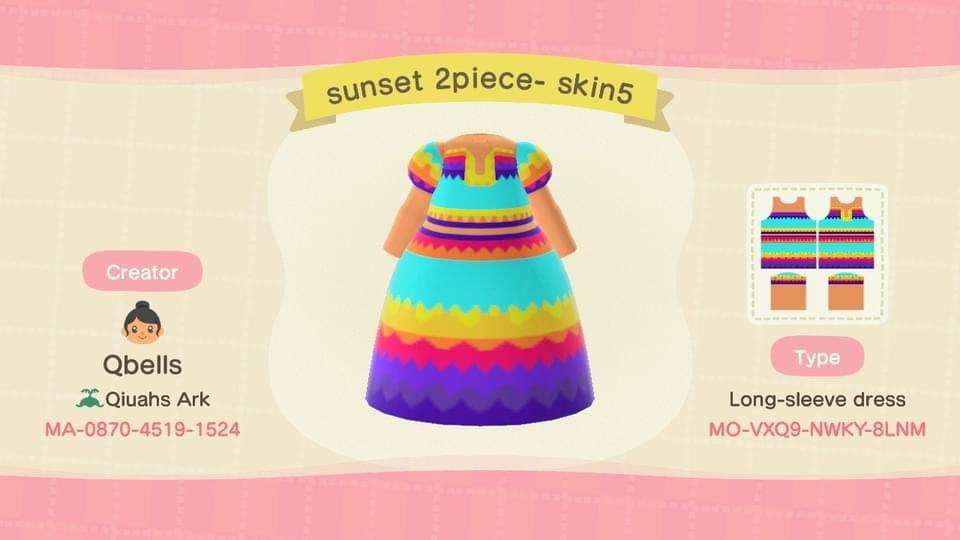 Animal Crossing Design Code: MO-VXQ9-NWKY-8LNM Sunset Dress