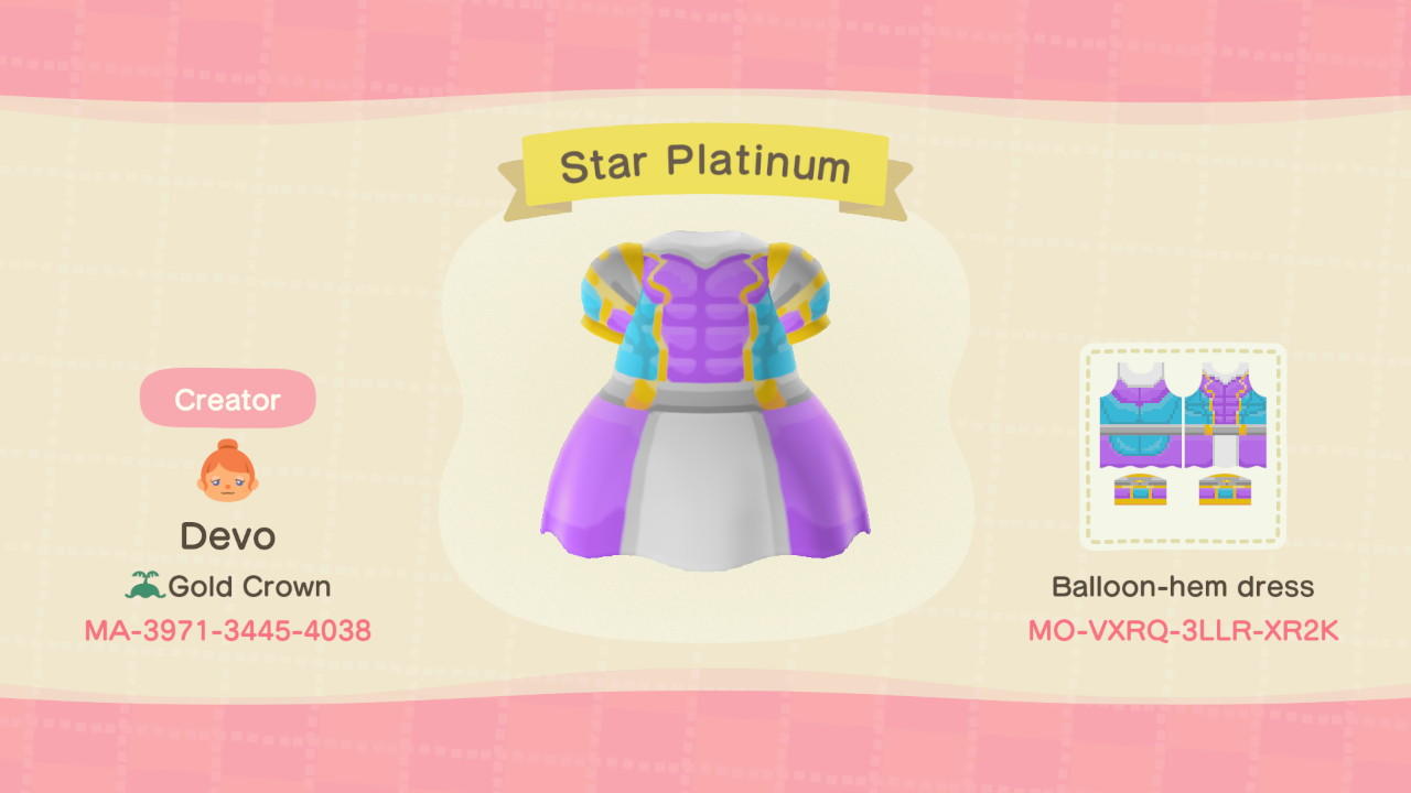 Animal Crossing Design Code: MO-VXRQ-3LLR-XR2K Star Platinum