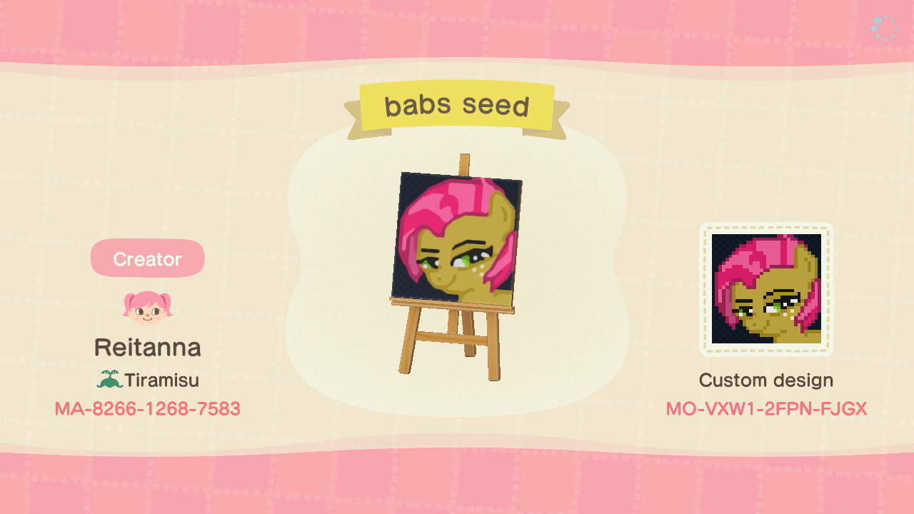 Animal Crossing Design Code: MO-VXW1-2FPN-FJGX babs seed