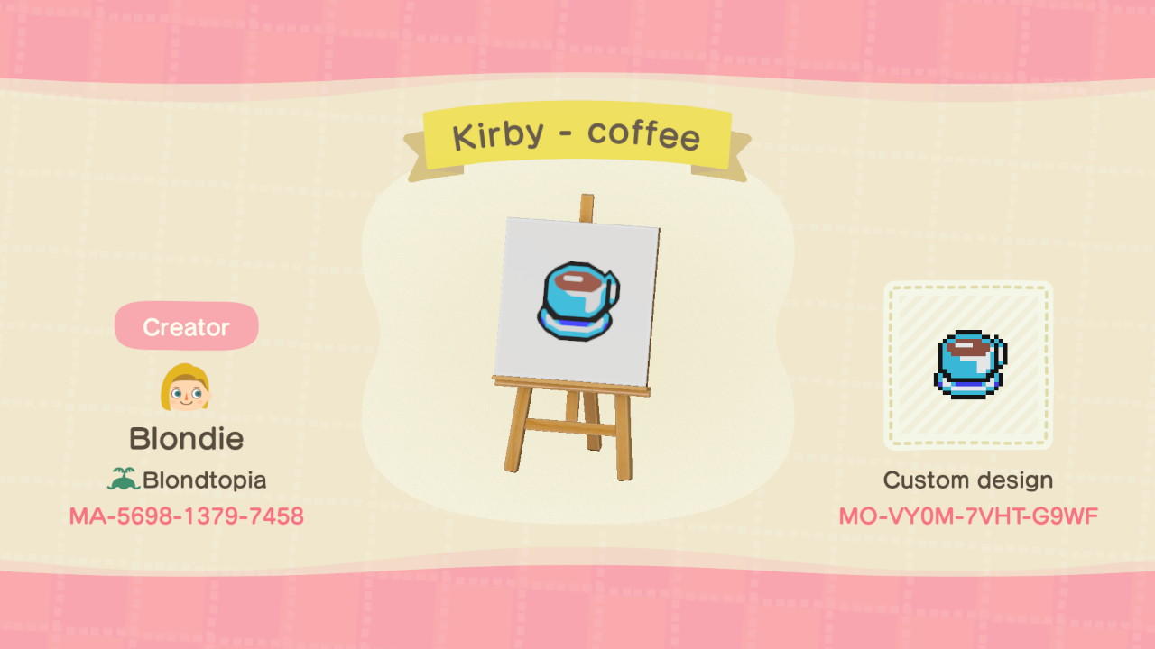 Animal Crossing Design Code: MO-VY0M-7VHT-G9WF Kirby - Coffee