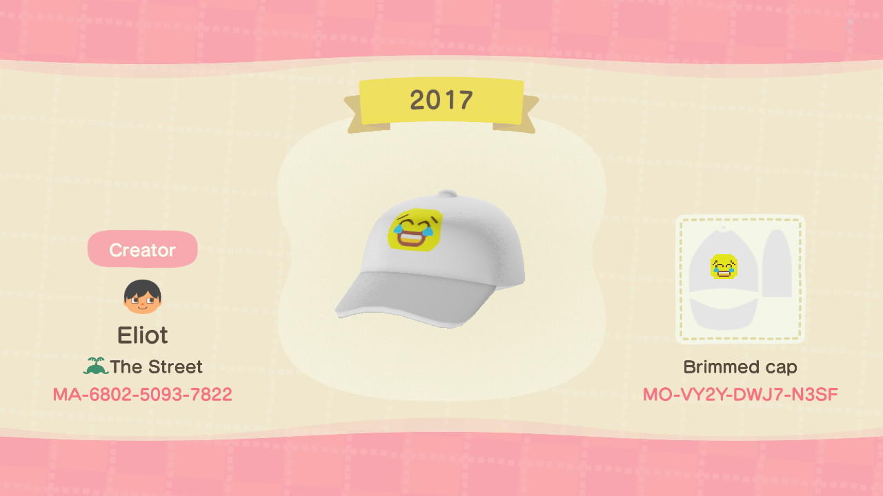 Animal Crossing Design Code: MO-VY2Y-DWJ7-N3SF Meme Hat