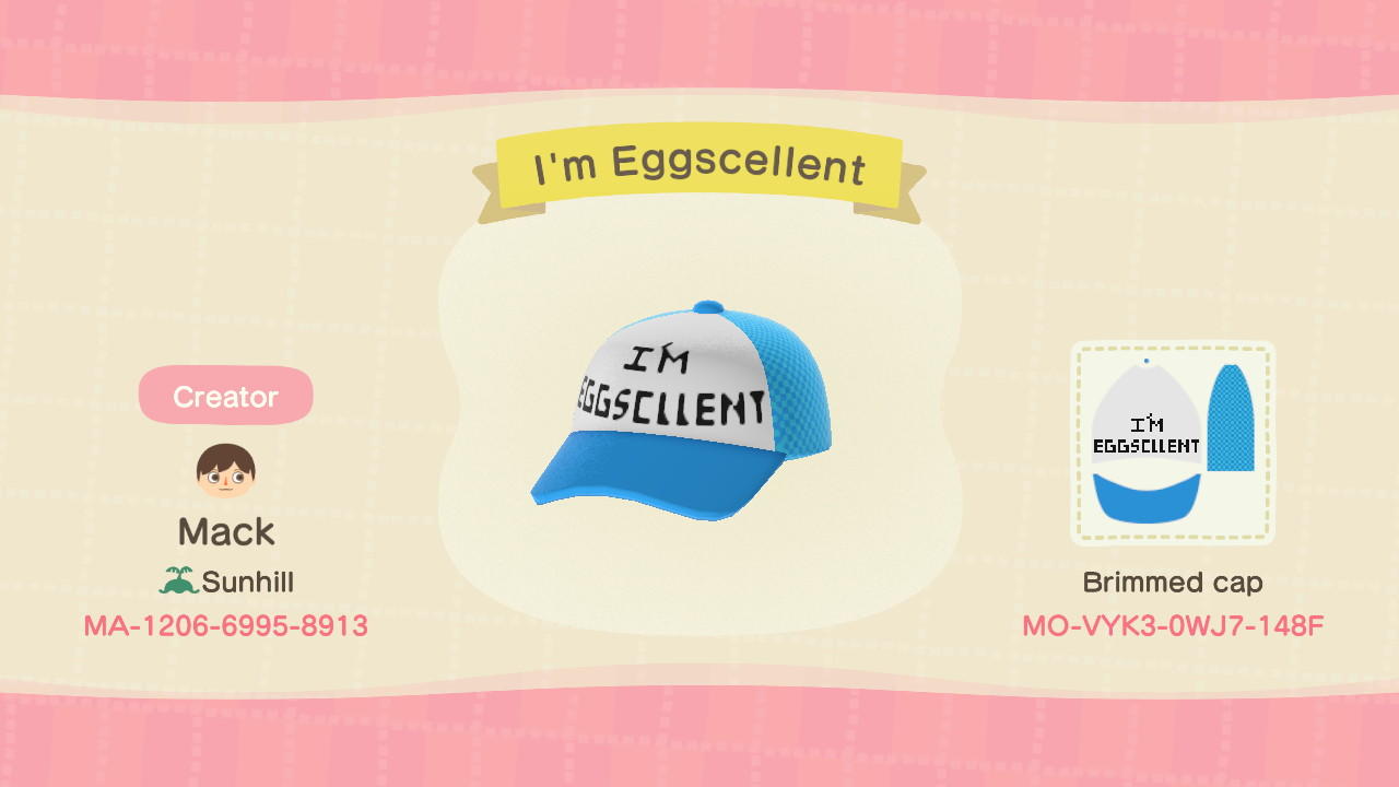 Animal Crossing Design Code: MO-VYK3-0WJ7-148F I&#39;m Eggscellent