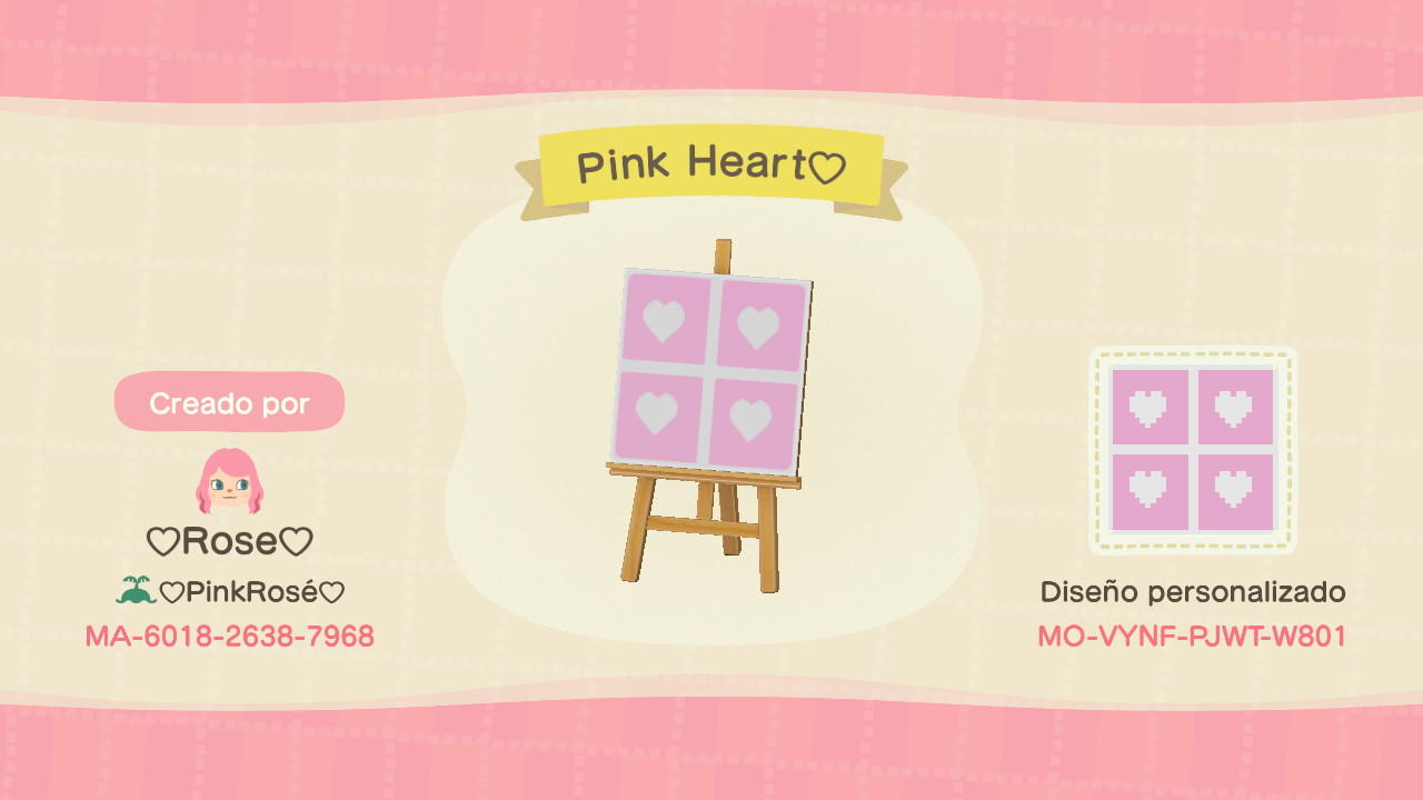 Animal Crossing Design Code: MO-VYNF-PJWT-W801 Pink Heart Floor