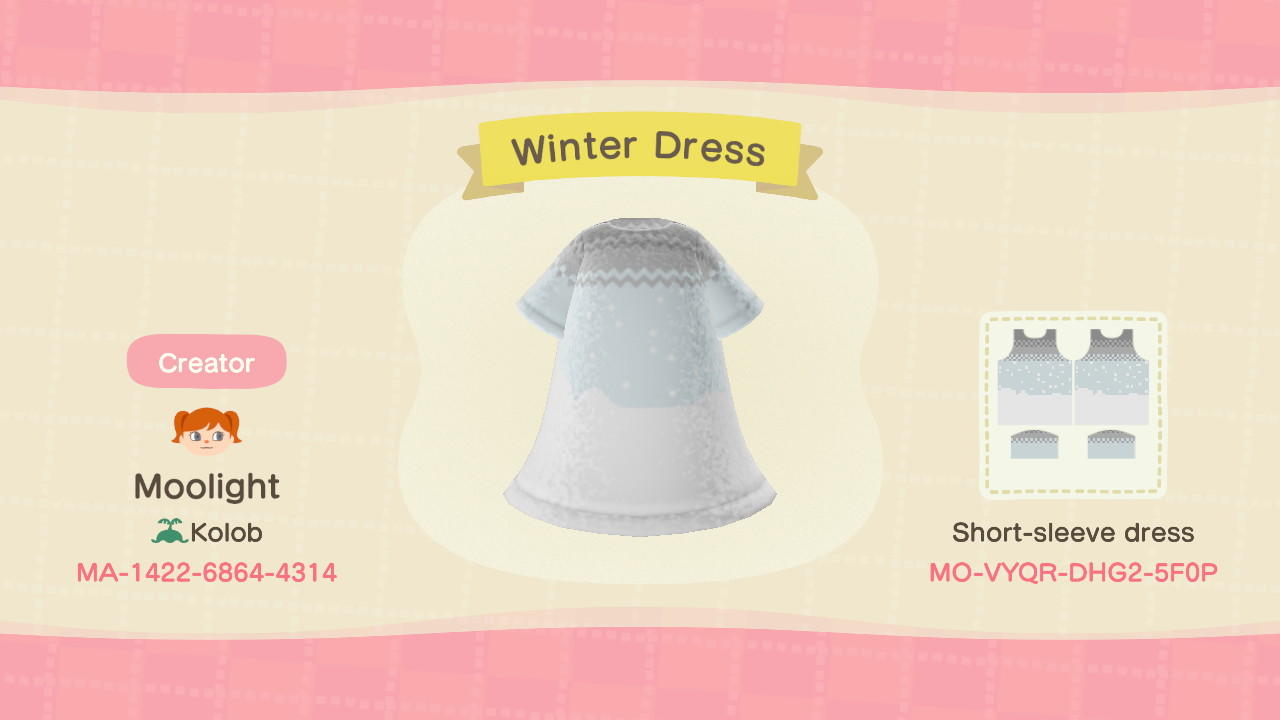 Animal Crossing Design Code: MO-VYQR-DHG2-5FQP Winter Dress