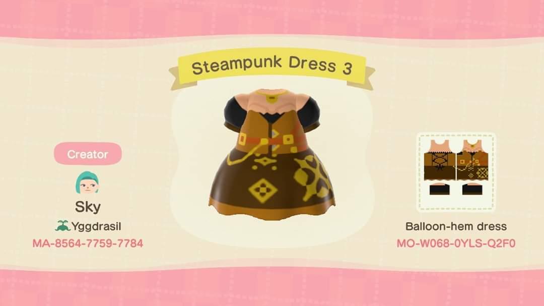 Animal Crossing Design Code: MO-W068-0YLS-Q2F0 Steampunk Dress 3