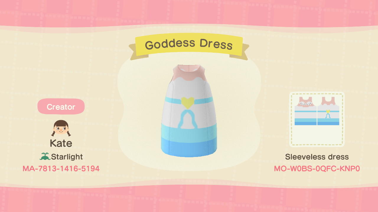 Animal Crossing Design Code: MO-W0BS-0QFC-KNP0 Goddess Dress