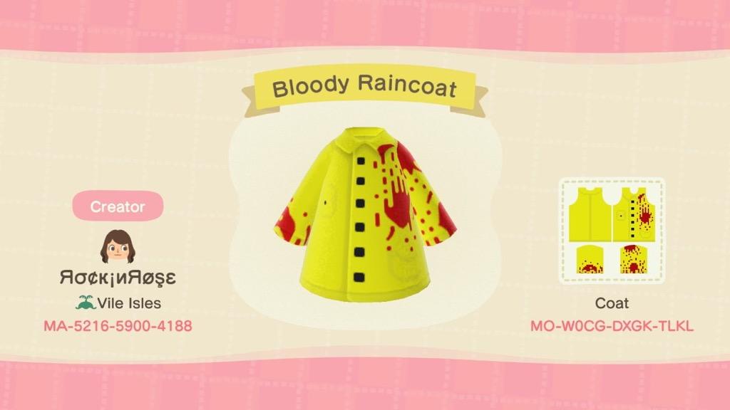 Animal Crossing Design Code: MO-W0CG-DXGK-TLKL Bl**dy Raincoat
