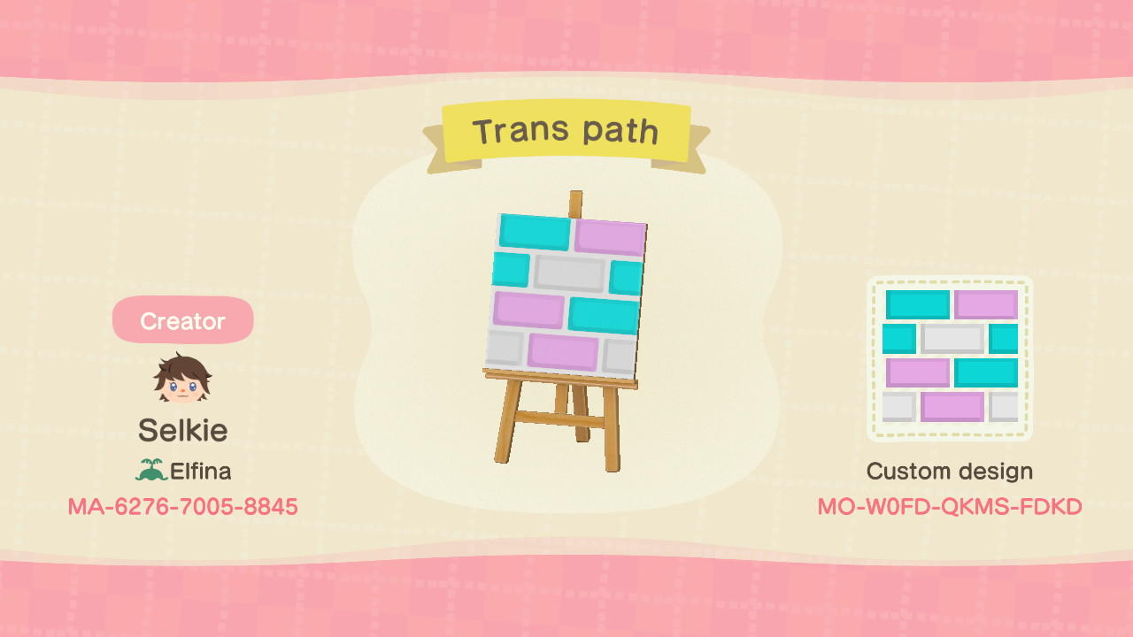 Animal Crossing Design Code: MO-W0FD-QKMS-FDKD Trans Path