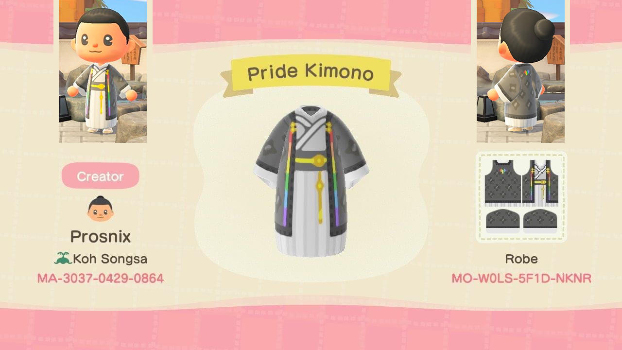 Animal Crossing Design Code: MO-W0LS-5F1D-NKNR Pride Kimono