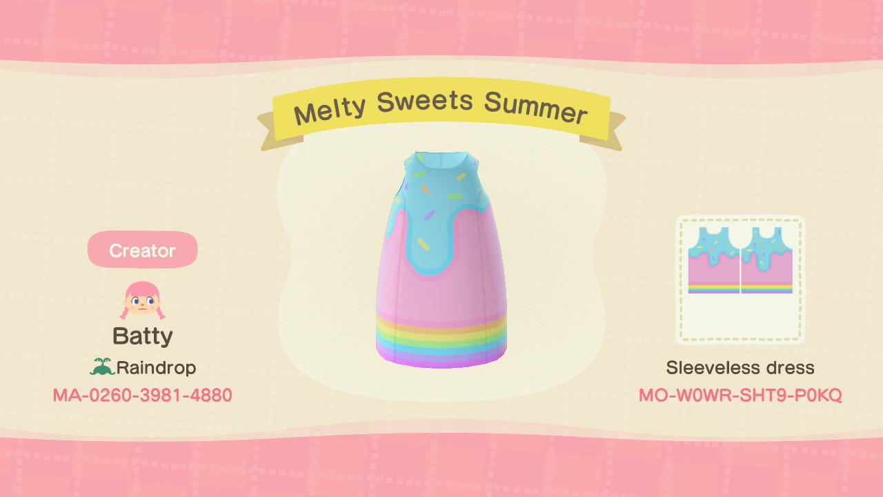 Animal Crossing Design Code: MO-W0WR-SHT9-P0KQ Melty Sweets Summer