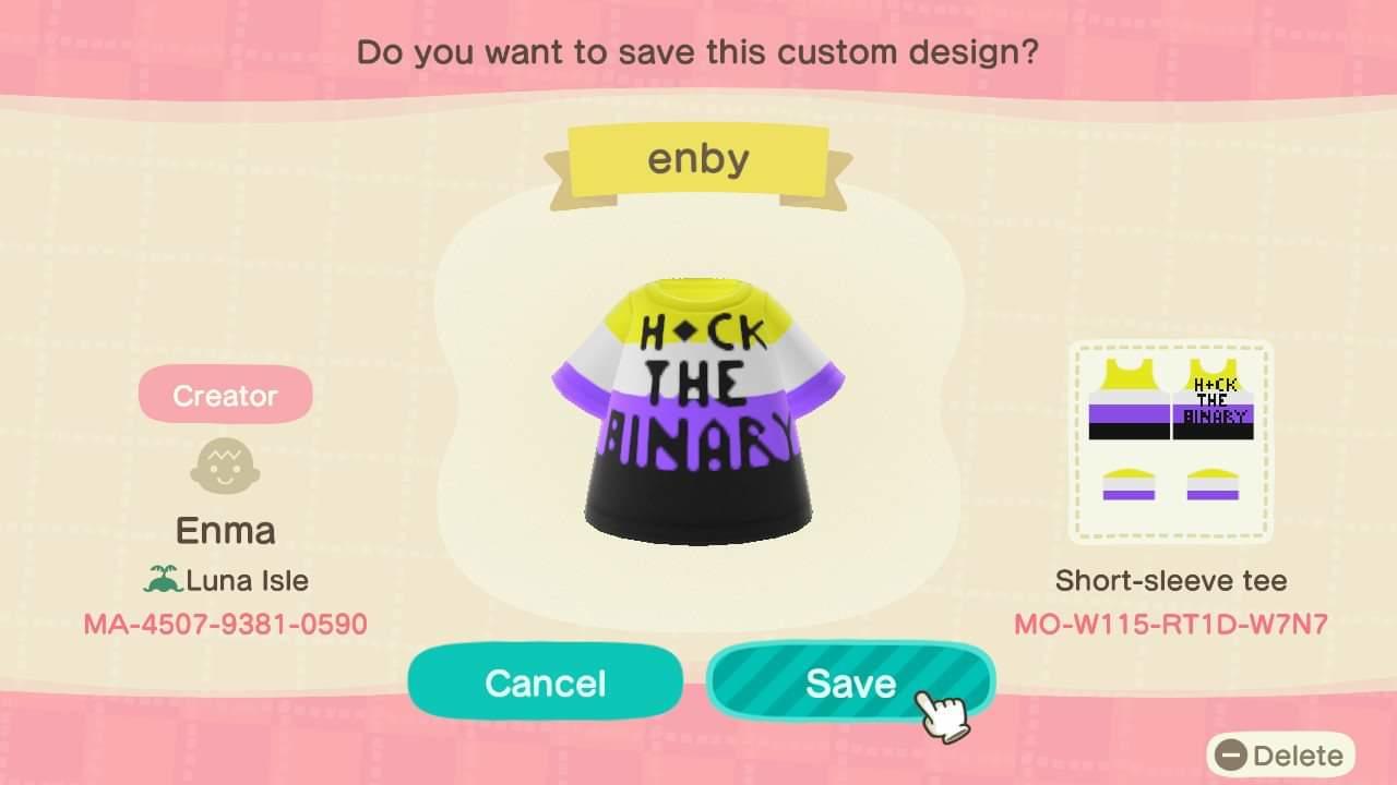 Animal Crossing Design Code: MO-W115-RT1D-W7N7 Nonbinary pride