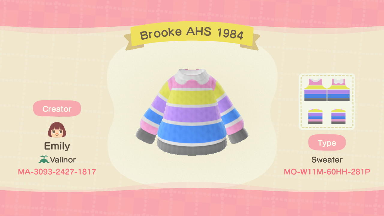 Animal Crossing Design Code: MO-W11M-60HH-281P Brooke AHS 1984