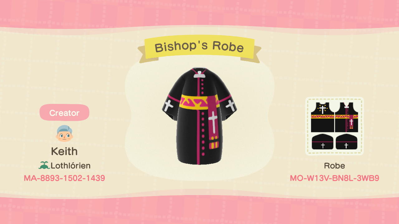 Animal Crossing Design Code: MO-W13V-BN8L-3WB9 Bishopâ€™s Robe