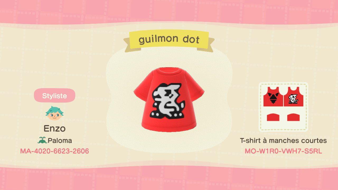 Animal Crossing Design Code: MO-W1E0-VWH7-S5RL Guilmon 2D (Digimon)