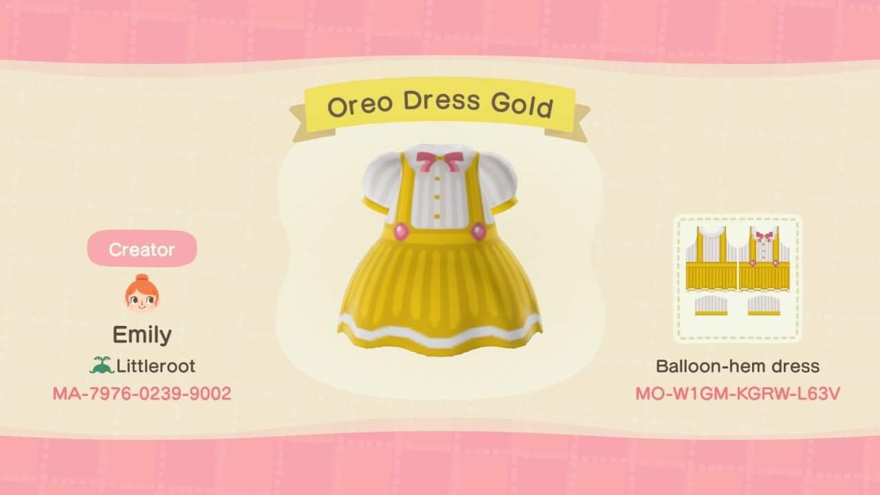 Animal Crossing Design Code: MO-W1GM-KGRW-L63V Oreo Dress Gold