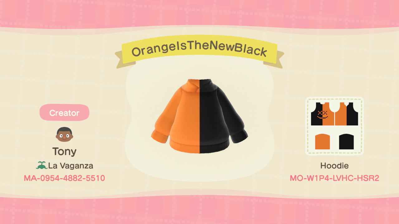 Animal Crossing Design Code: MO-W1P4-LVHC-HSR2 OrangeIsTheNewBlack