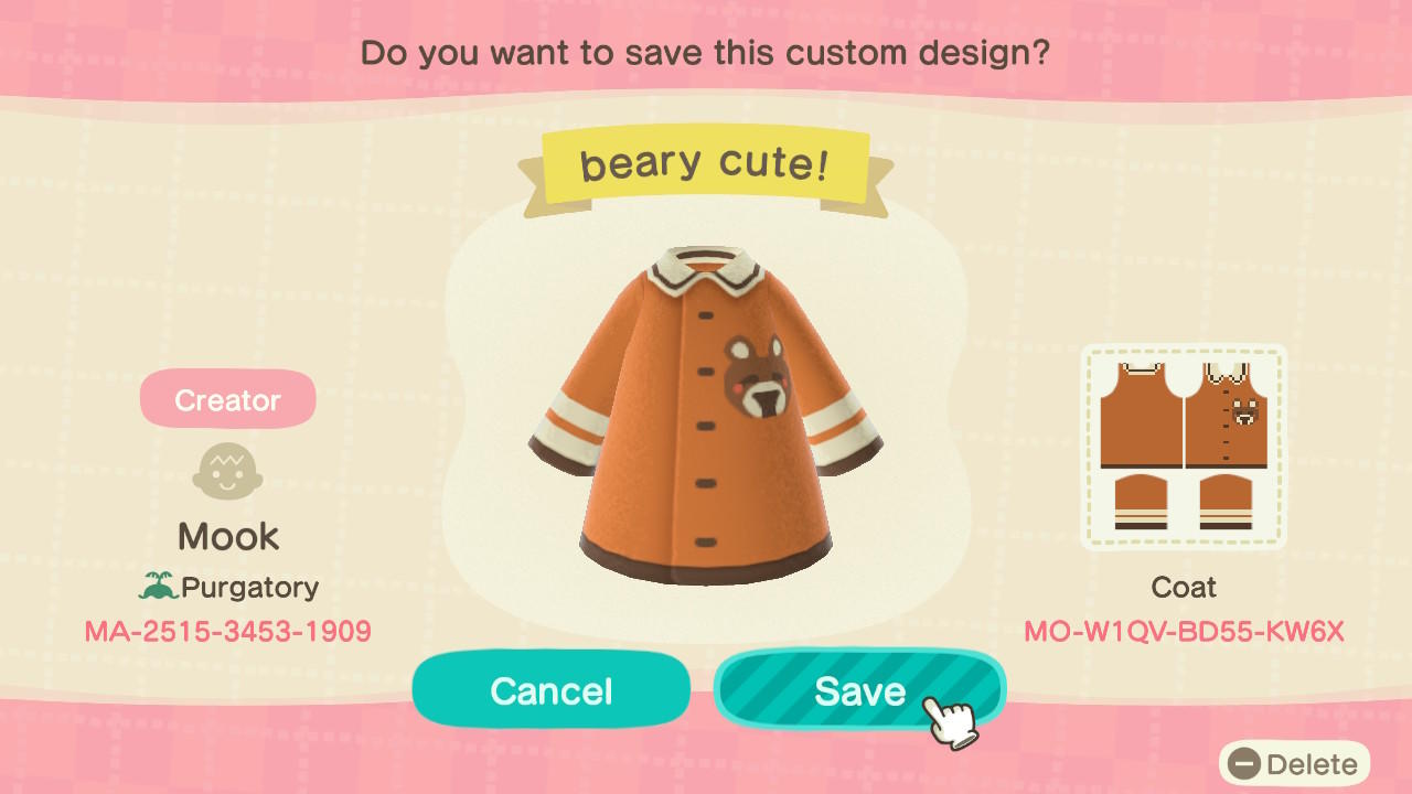 Animal Crossing Design Code: MO-W1QV-BD55-KW6X beary cute!