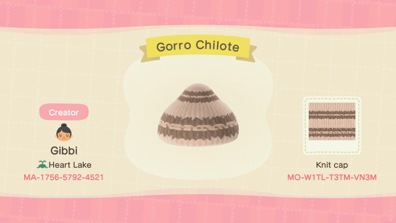 Animal Crossing Design Code: MO-W1TL-T3TM-VN3M Chilote (wool) Hat