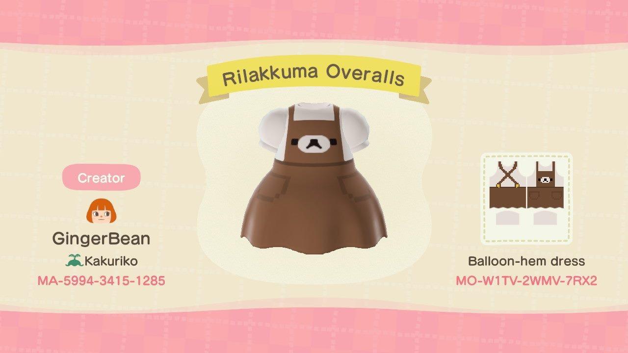 Animal Crossing Design Code: MO-W1TV-2WMV-7RX2 Rilakkuma Overalls