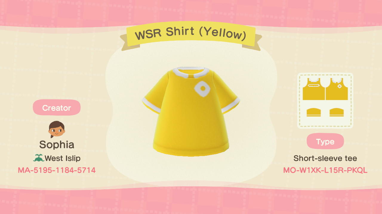 Animal Crossing Design Code: MO-W1XK-L15R-PKQL WSR Shirt (Yellow)