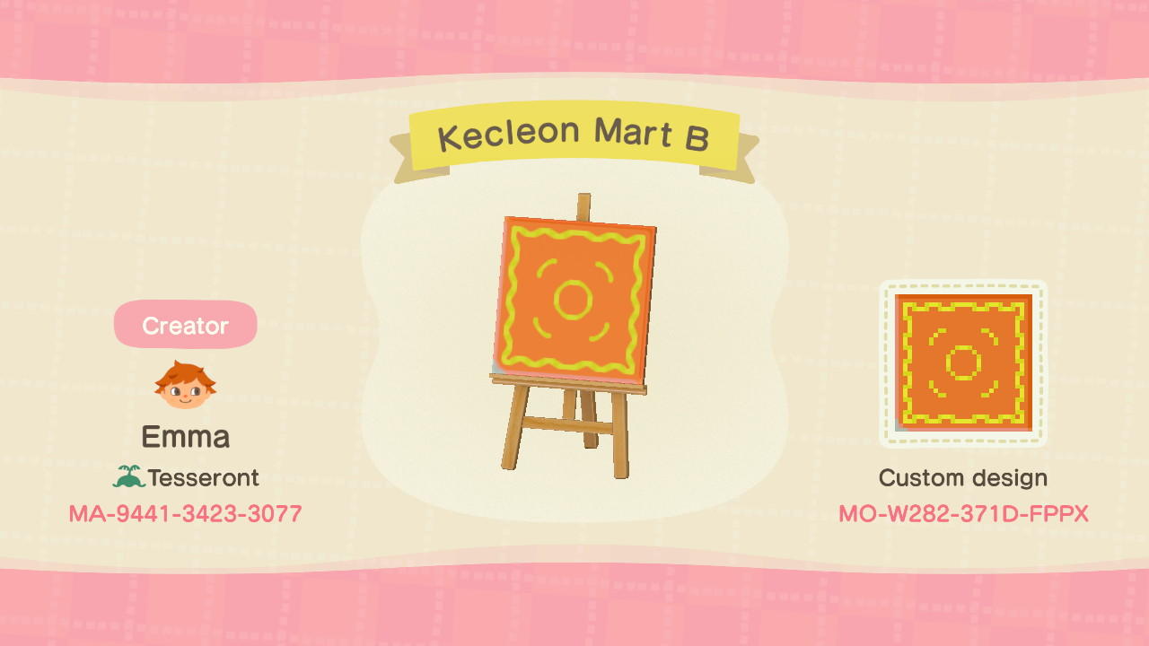 Animal Crossing Design Code: MO-W282-371D-FPPX Kecleon Mart B