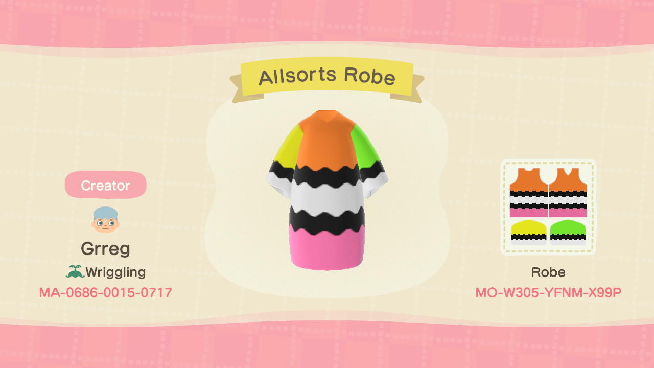 Animal Crossing Design Code: MO-W305-YFNM-X99P Allsorts Robe