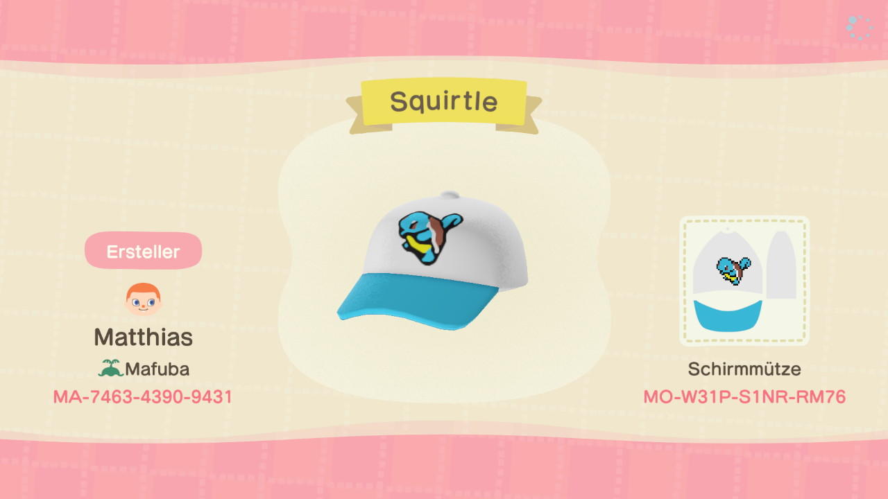 Animal Crossing Design Code: MO-W31P-S1NR-RM76 Squirtle