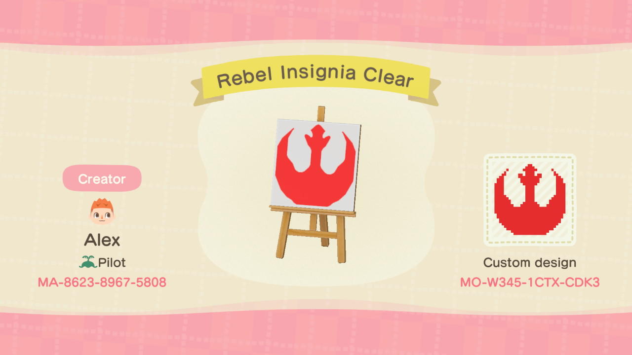 Animal Crossing Design Code: MO-W345-1CTX-CDK3 Rebel Insignia Clear