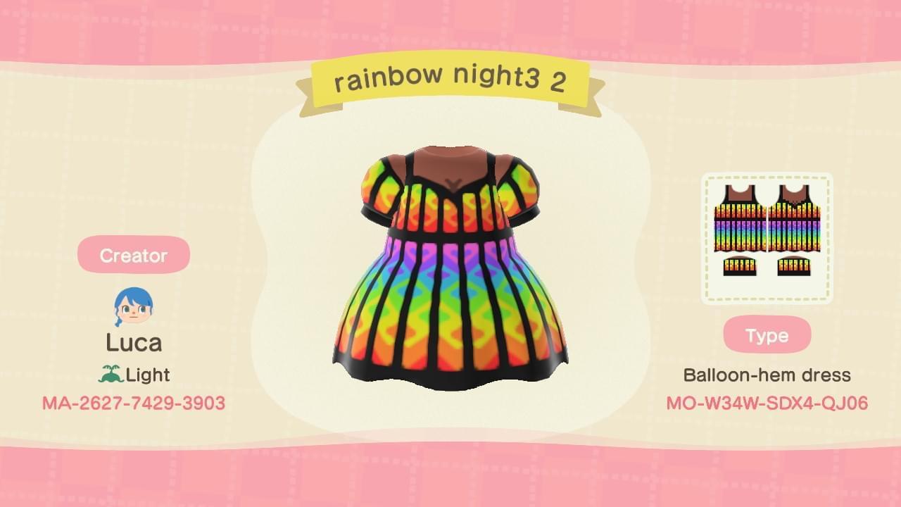 Animal Crossing Design Code: MO-W34W-SDX4-QJ06 Rainbow night 3-2
