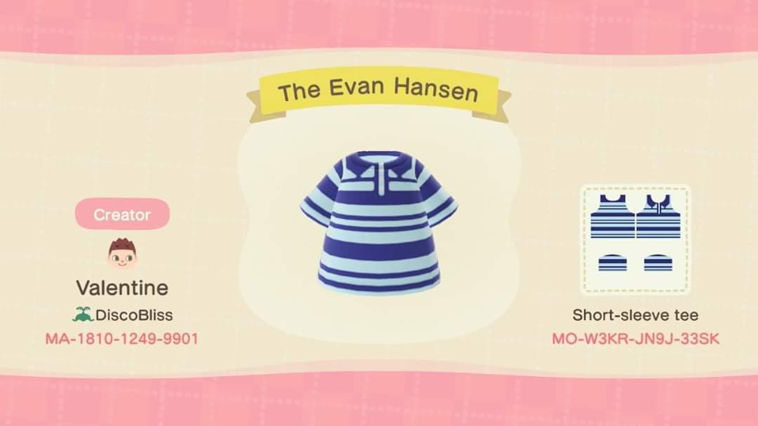 Animal Crossing Design Code: MO-W3KR-JN9J-33SK The Evan Hansen