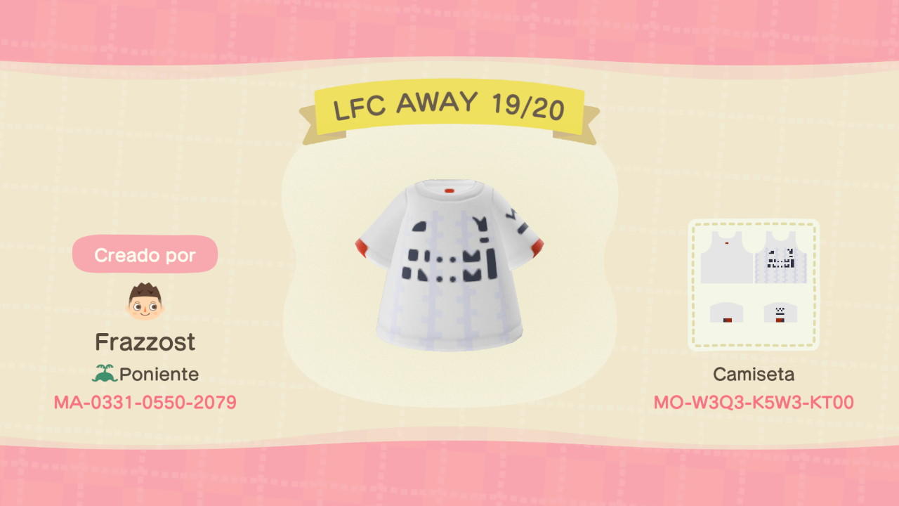 Animal Crossing Design Code: MO-W3Q3-K5W3-KT00 Liverpool Away 19/20