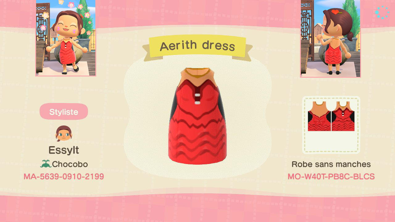 Animal Crossing Design Code: MO-W40T-PB8C-BLCS Aerith FF7 FFVII v2