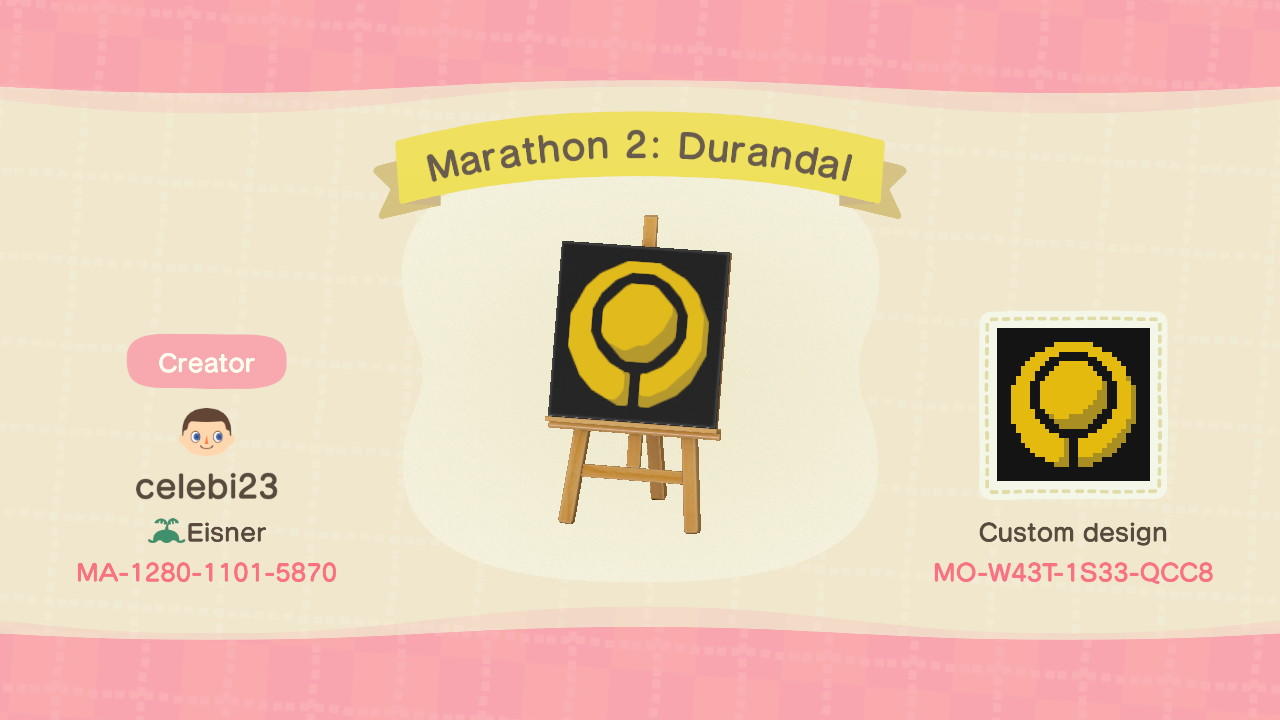 Animal Crossing Design Code: MO-W43T-1S33-QCC8 Marathon 2: Durandal