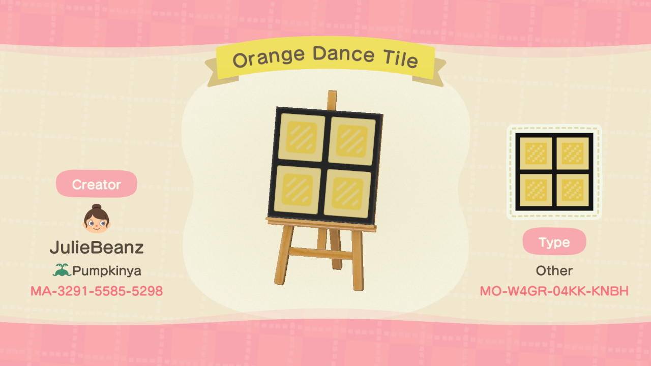 Animal Crossing Design Code: MO-W4GR-04KK-KNBH Orange Dance Tile