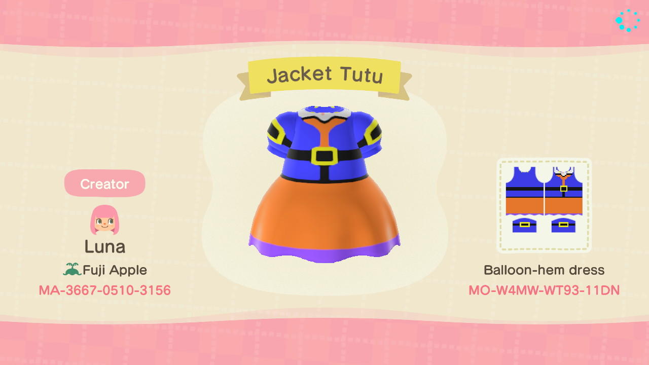 Animal Crossing Design Code: MO-W4MW-WT93-11DN Jacket Tutu