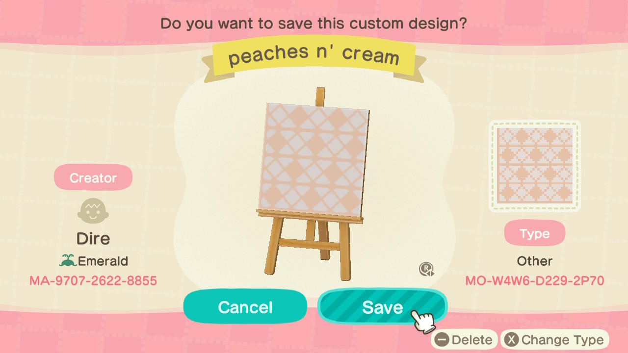Animal Crossing Design Code: MO-W4W6-D229-2P70 Peaches n' Cream