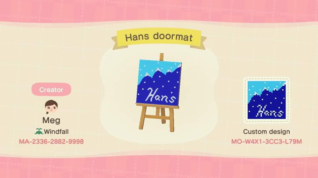 Animal Crossing Design Code: MO-W4X1-3CC3-L79M Hans doormat
