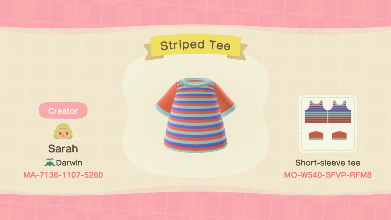 Animal Crossing Design Code: MO-W540-SFVP-RFM8 Striped Tee
