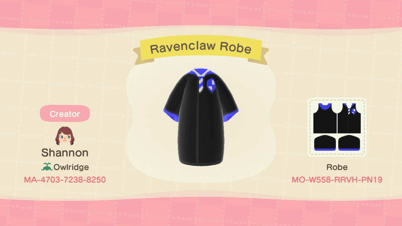 Animal Crossing Design Code: MO-W558-RRVH-PN19 Ravenclaw Robe