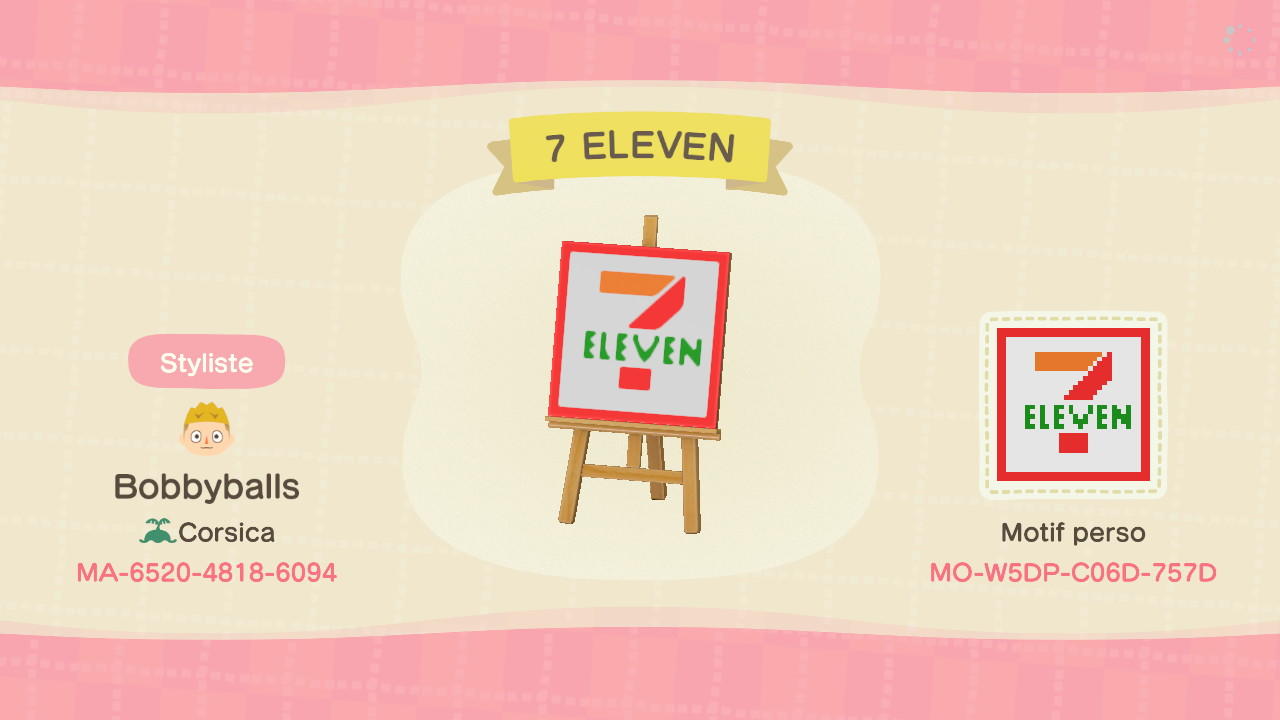 Animal Crossing Design Code: MO-W5DP-C06D-757D 7 ELEVEN