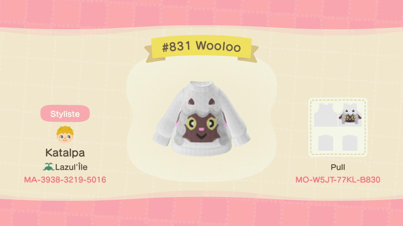 Animal Crossing Design Code: MO-W5JT-77KL-B830 #831 Wooloo