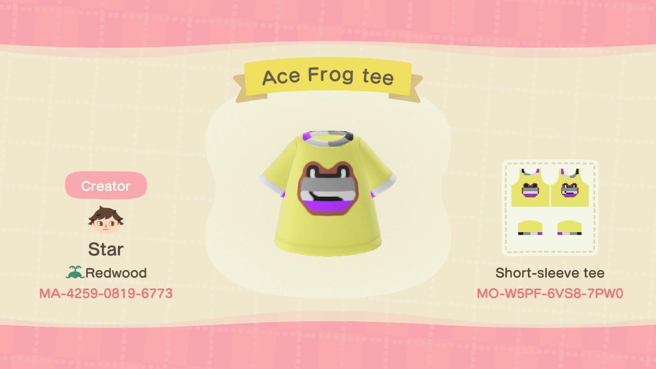 Animal Crossing Design Code: MO-W5PF-6VS8-7PW0 Ace frog tee