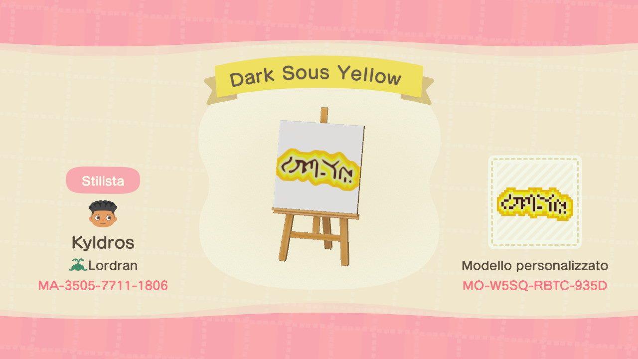 Animal Crossing Design Code: MO-W5SQ-RBTC-935D Dark Souls Yellow S.