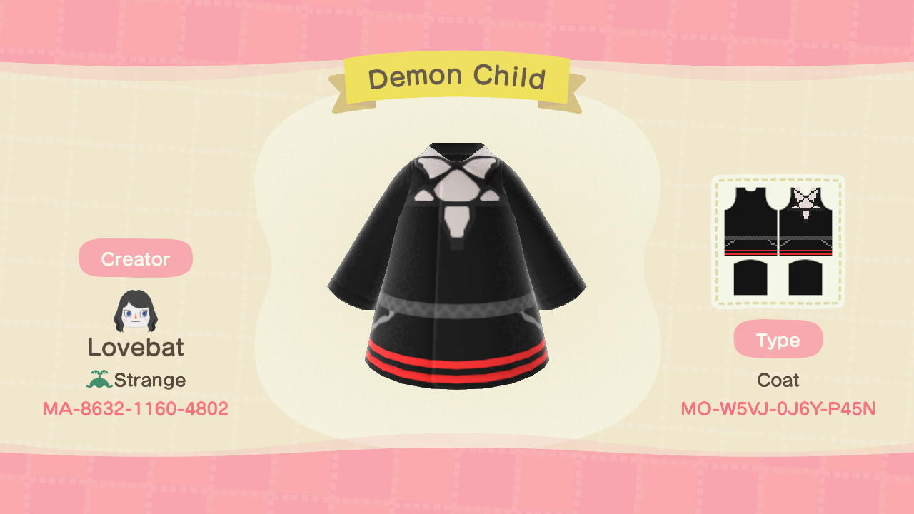 Animal Crossing Design Code: MO-W5VJ-0J6Y-P45N Demon Child