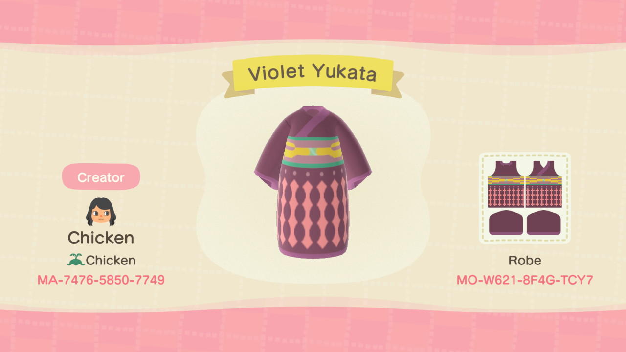 Animal Crossing Design Code: MO-W621-8F4G-TCY7 Violet Yukata
